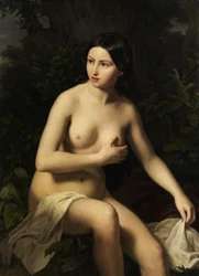 Sitzendes Mädchen beim Bade